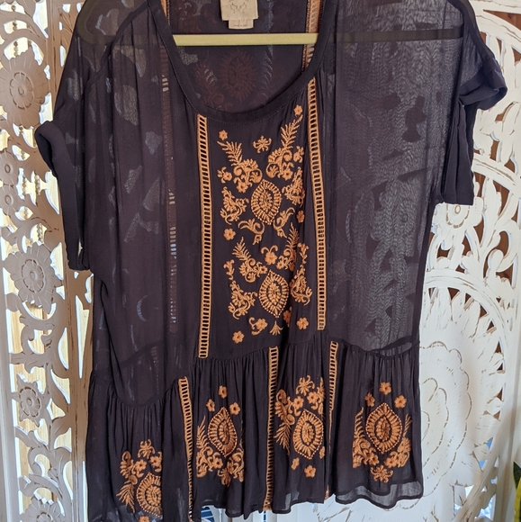 Vanessa Virginia sheer beaded embroidered top - Picture 1 of 3
